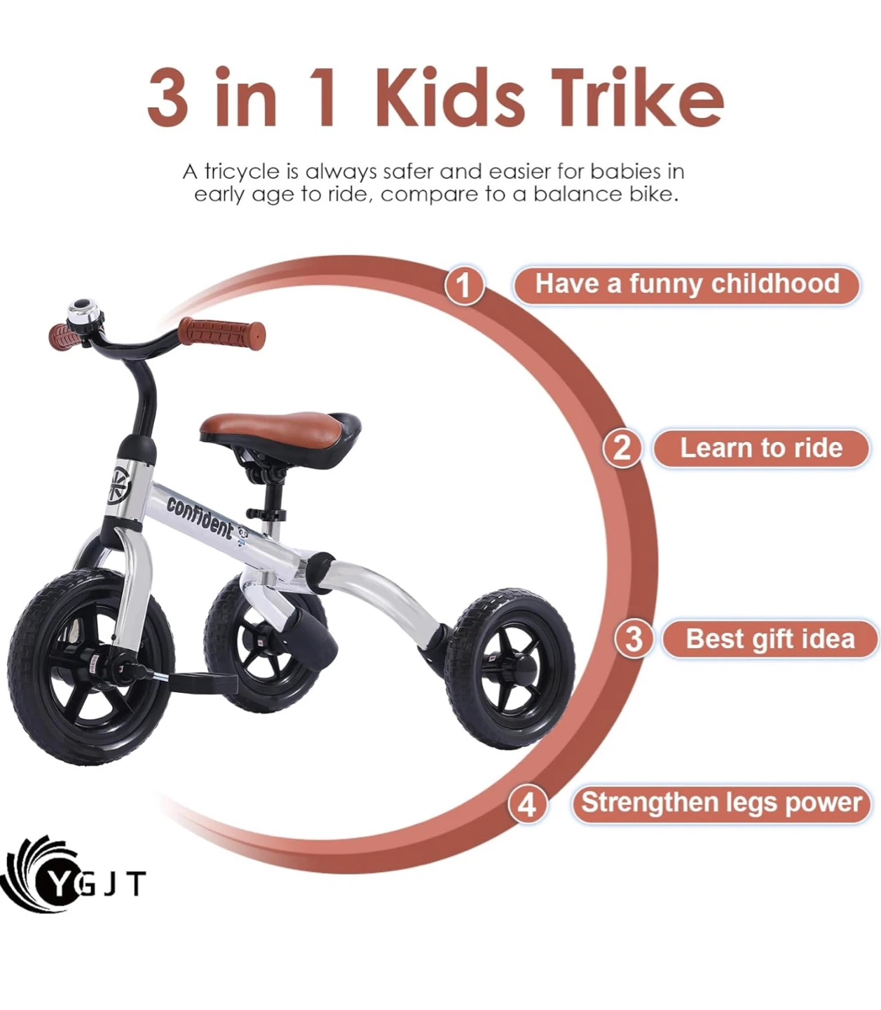 Confident 3-in-1 Kids Balance Bike Tricycle - Glitter Grey 31T - photo 4