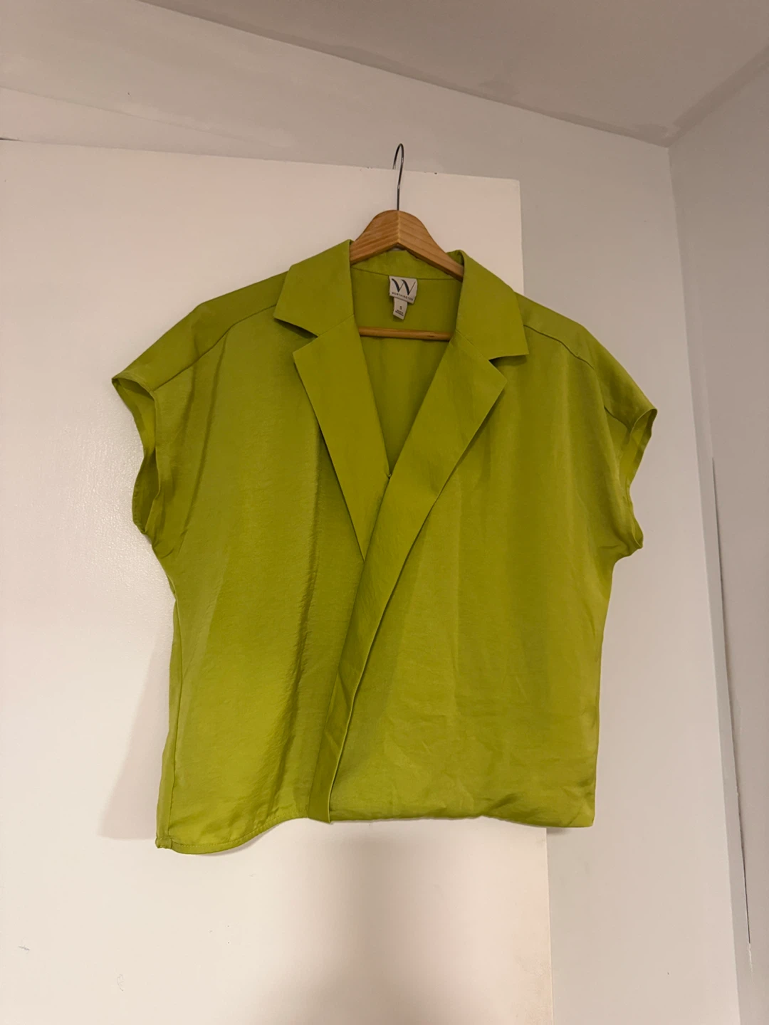 Worthington Women's Lime Green Collared Short Sleeve Top Size S