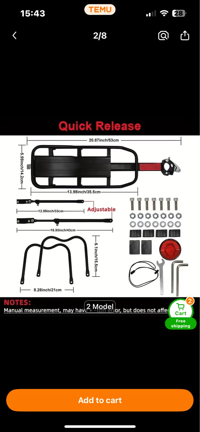 Quick Release Bicycle Rear Rack - photo 3