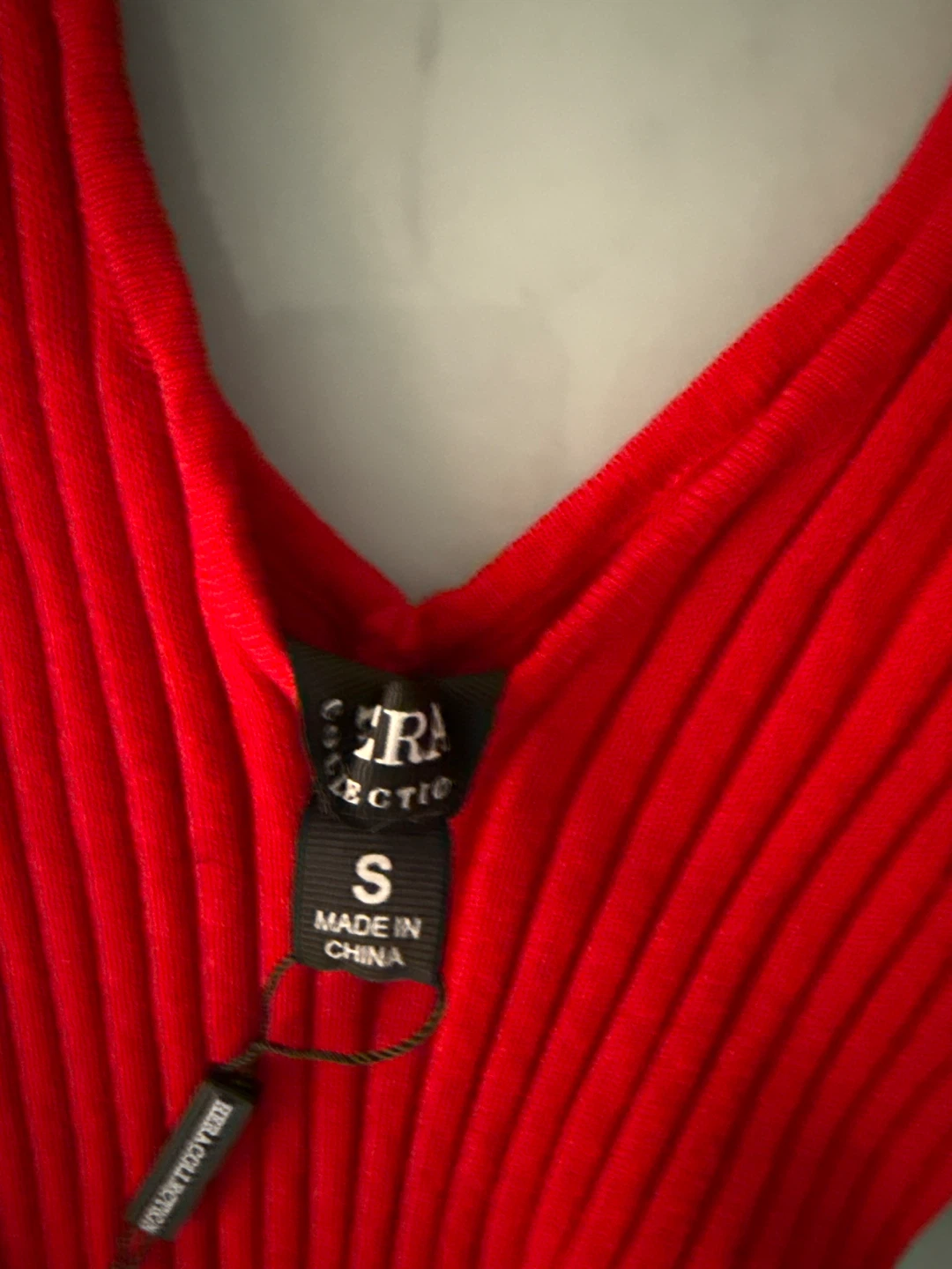 Hera Collection Ribbed V-Neck Long Sleeve Dress - Red, Size S - photo 4