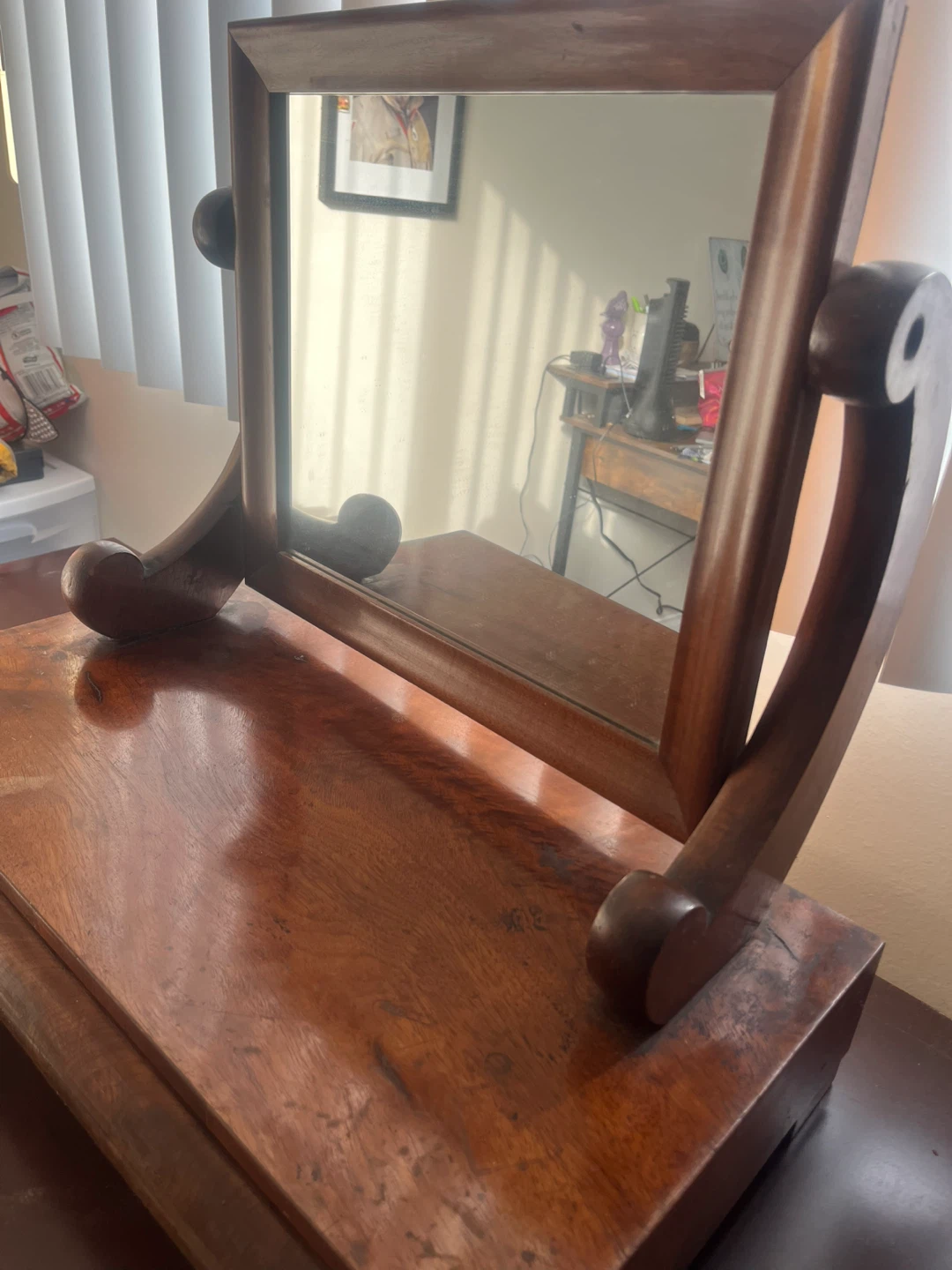 Antique Wooden Vanity Mirror with Drawer - photo 2