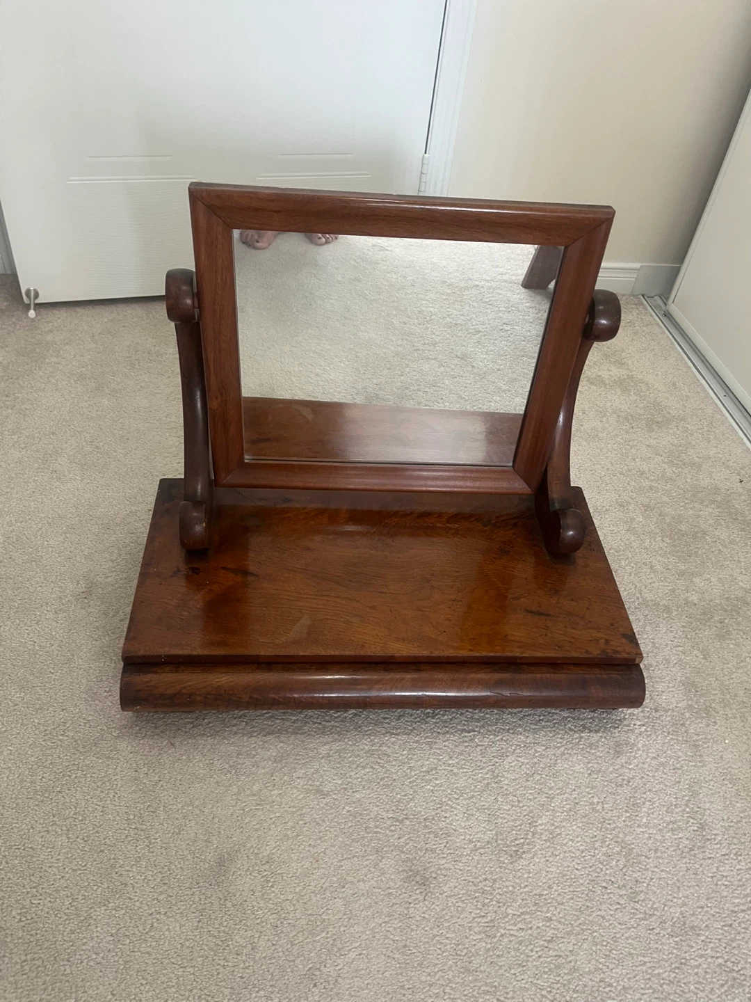 Antique Wooden Vanity Mirror with Drawer - photo 3