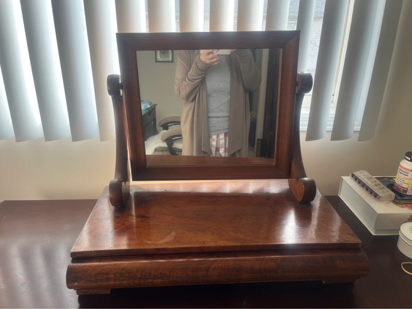 Antique Wooden Vanity Mirror with Drawer - photo 5