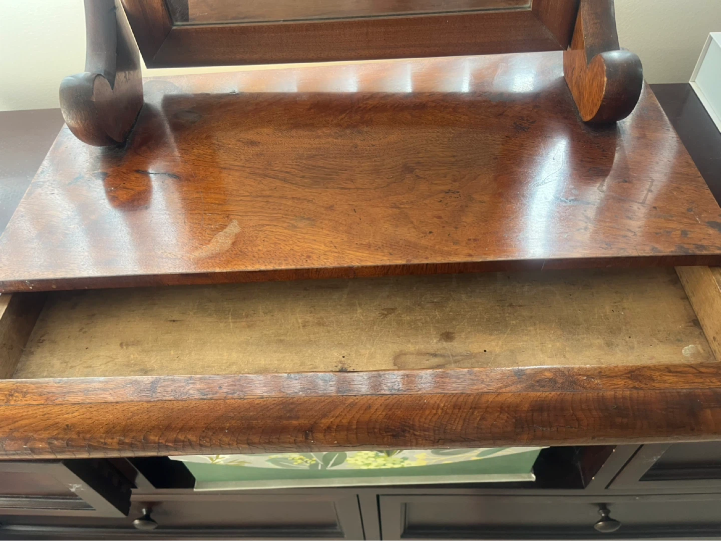 Antique Wooden Vanity Mirror with Drawer - photo 4