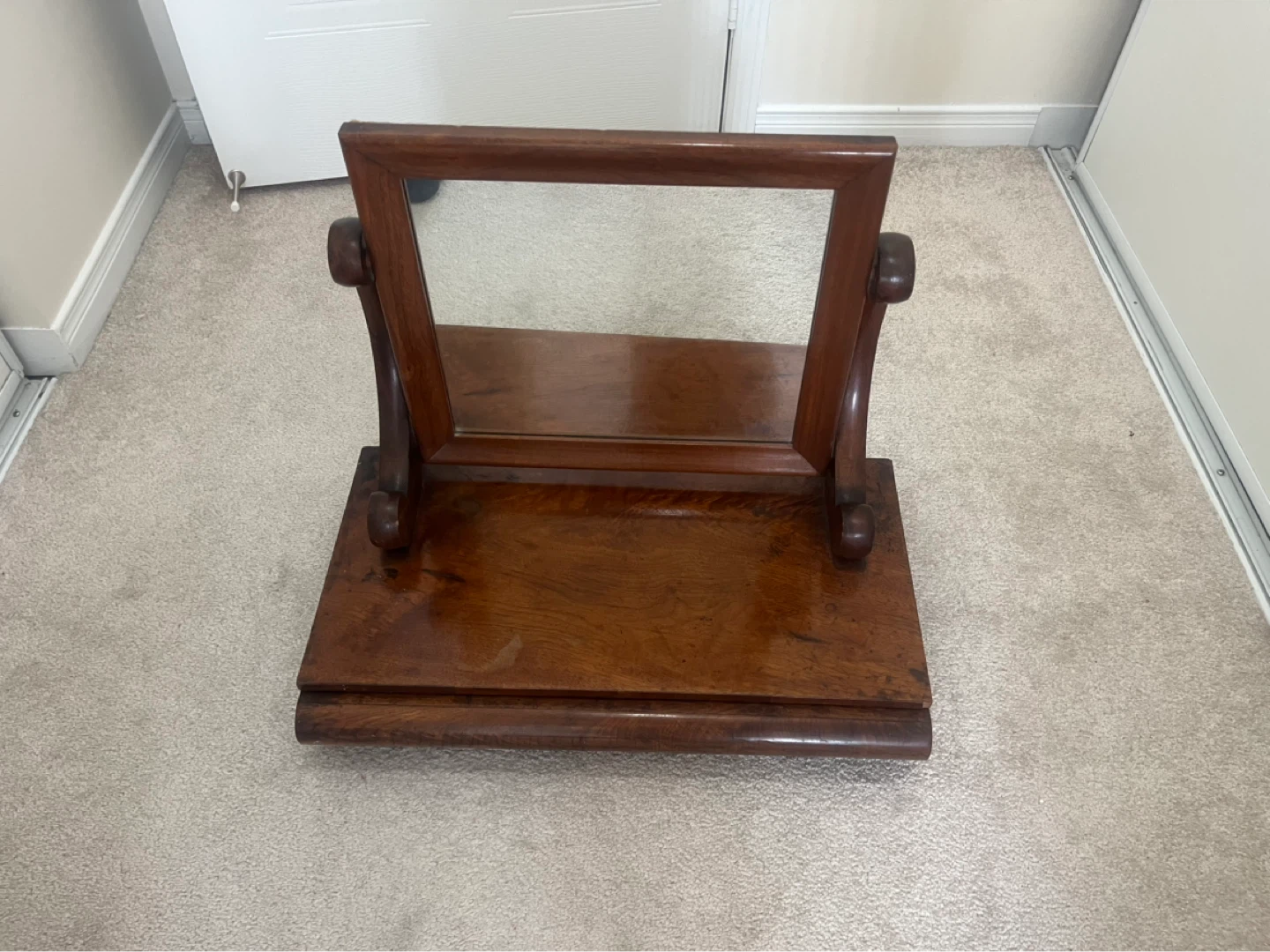 Antique Wooden Vanity Mirror with Drawer