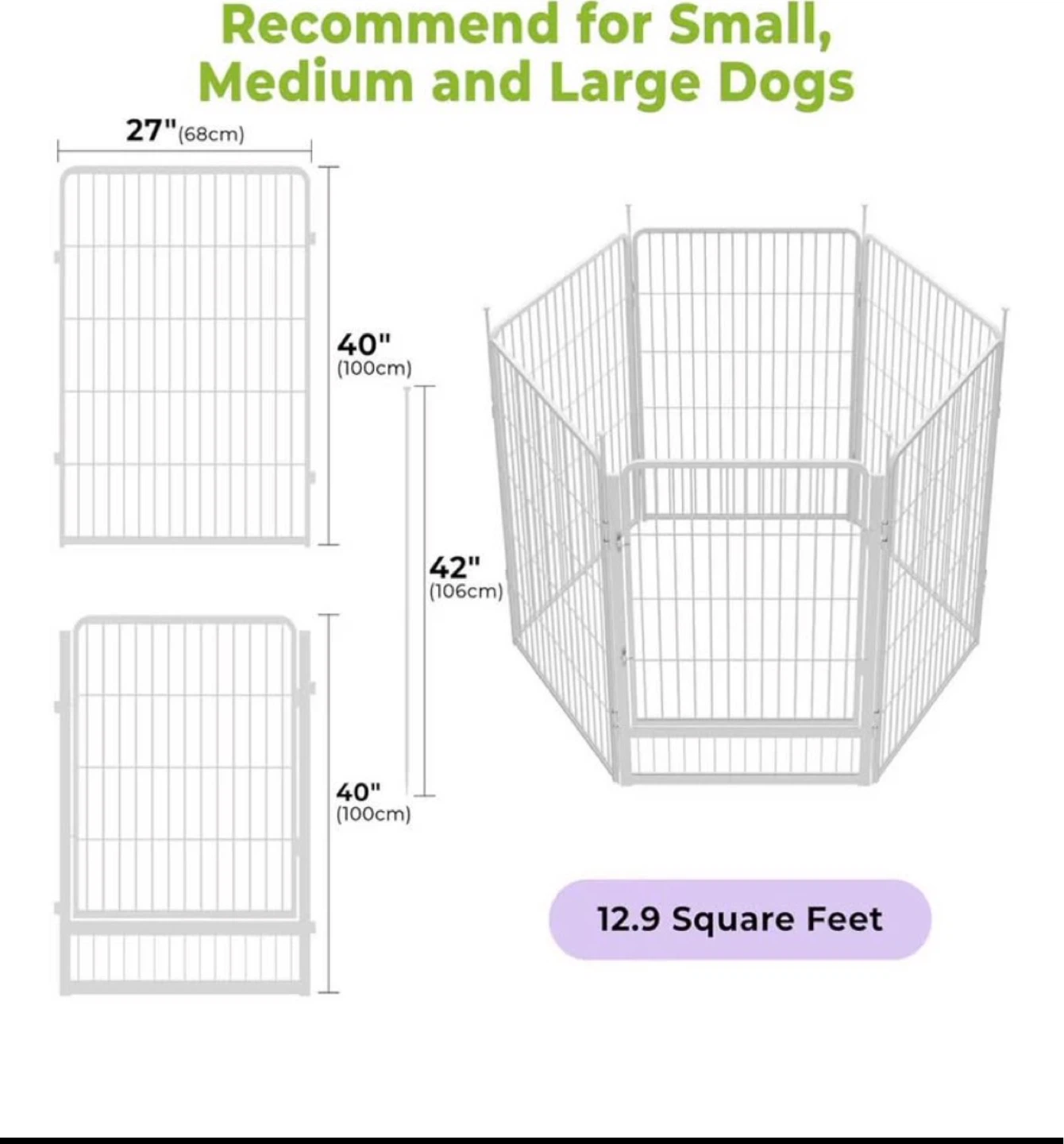 Sunsgrove 6-Panel Dog Play Pen, 40 inch White