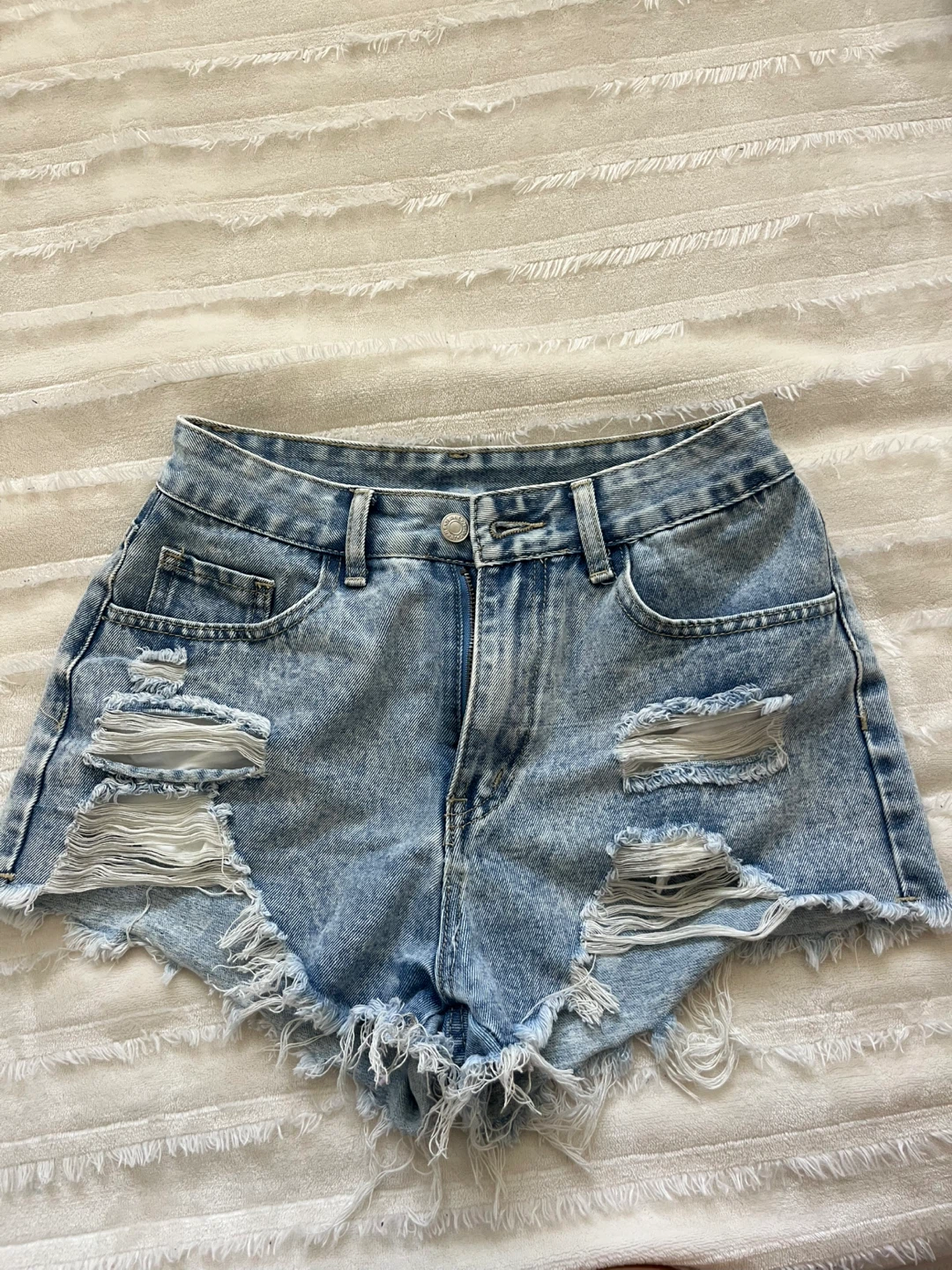 SHEIN Blue Distressed Denim Shorts Size 27