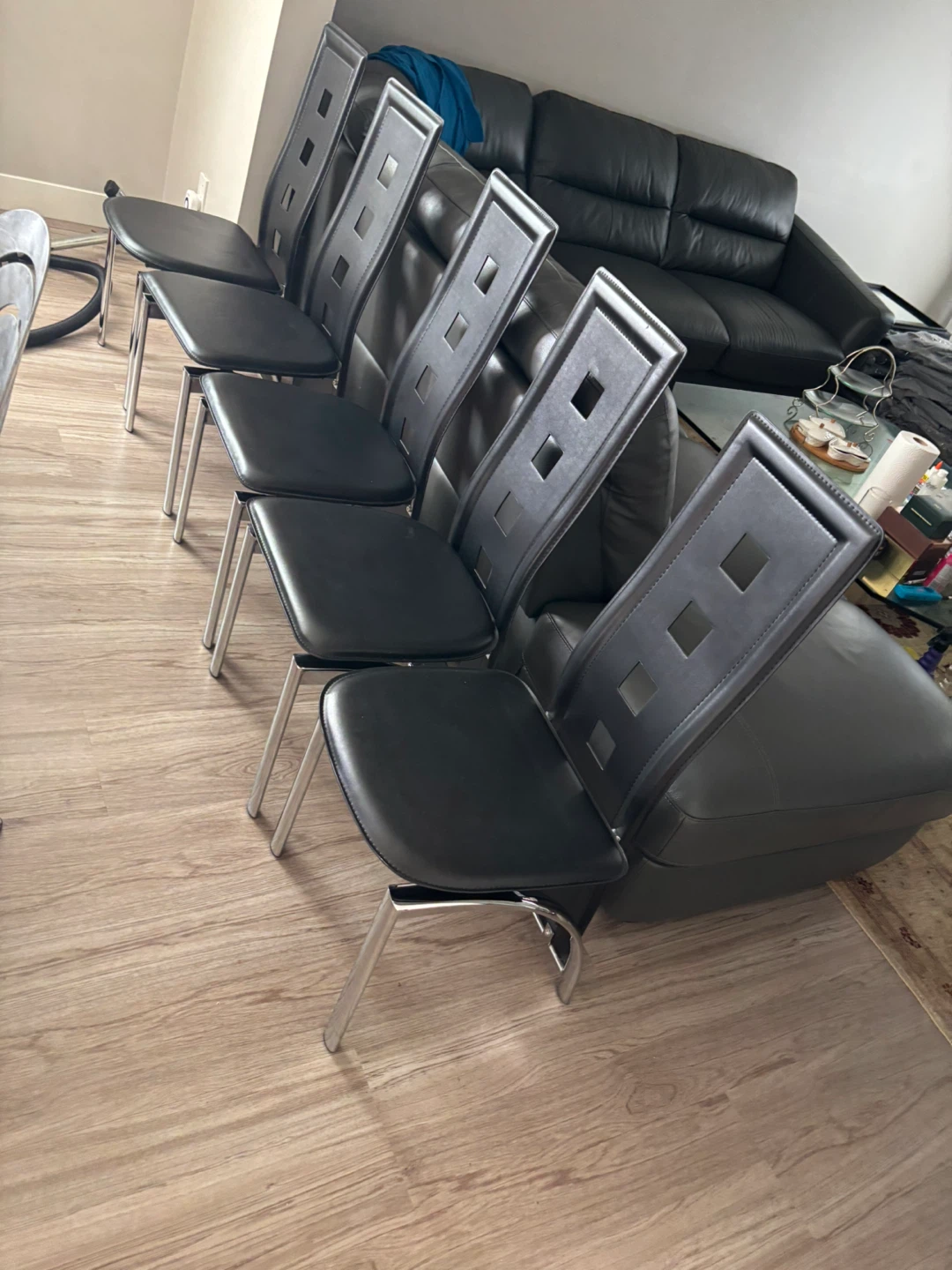 Set of 6 Black Dining Chairs leather - photo 2