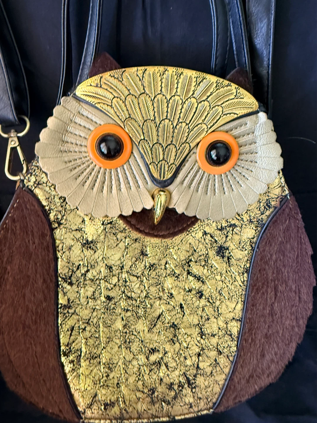 Owl purse handbag with gold and brown detailing
