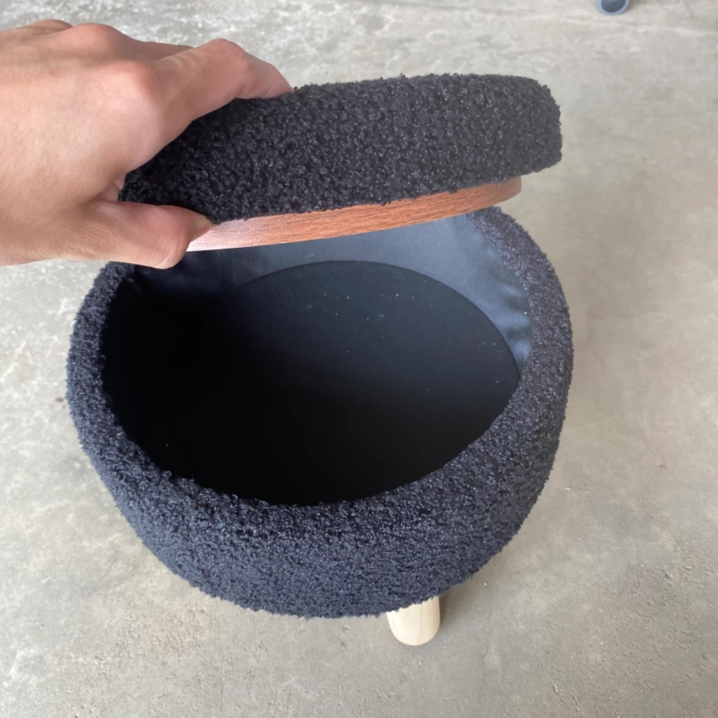Black Bouclé Storage Ottoman Stool - photo 2