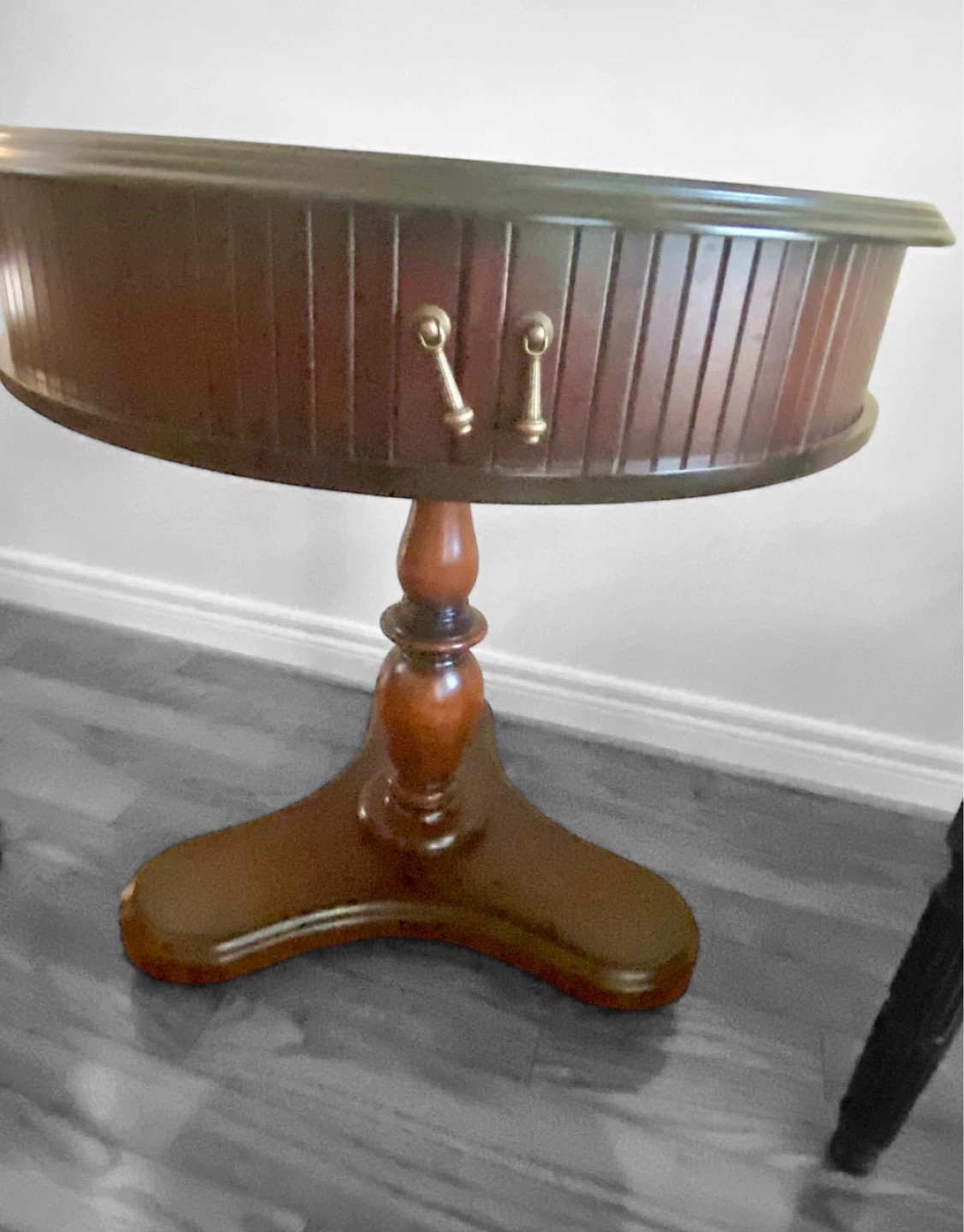 Mahogany Drum Wooden Table With Storage Doors and a Tripod base - photo 4