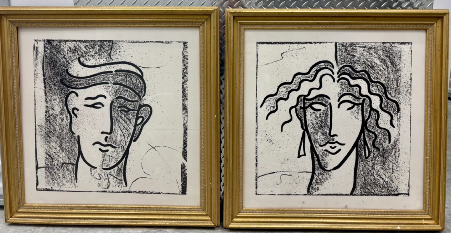 Set of 2 Framed Art Prints - Mid-Century Style Portraits