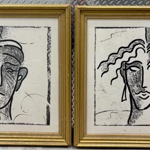 Set of 2 Framed Art Prints - Mid-Century Style Portraits