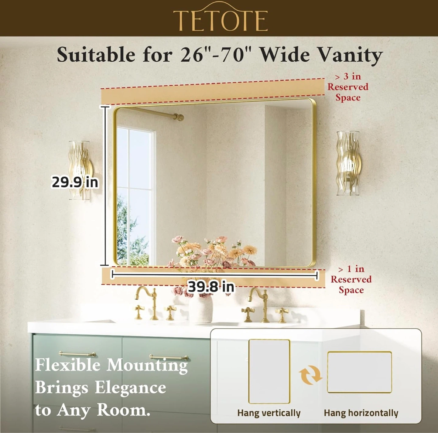 New in Box Gold Mirror 40x30 Brushed Gold Frame - photo 3
