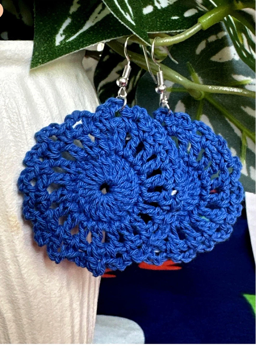 Blue Crochet Flower Earrings