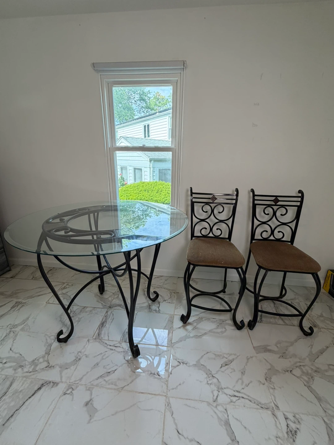 Glass Top Dining Table with 2 Metal Chairs