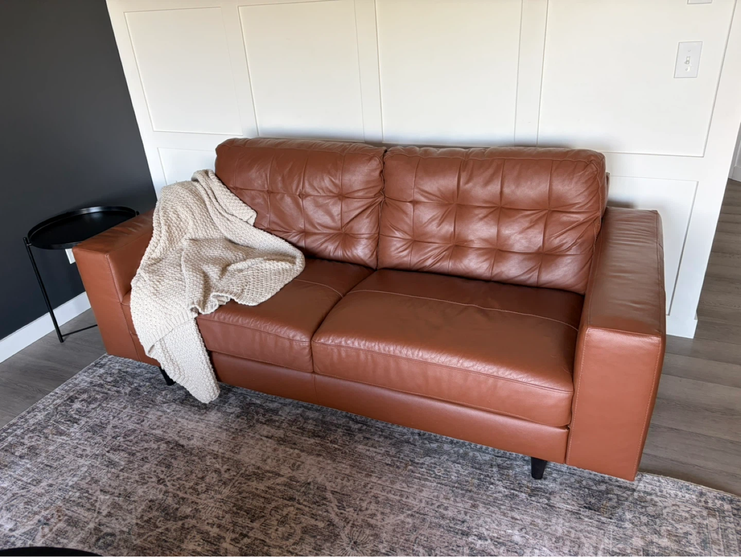 Brown Genuine Leather Tufted Sofa - photo 2