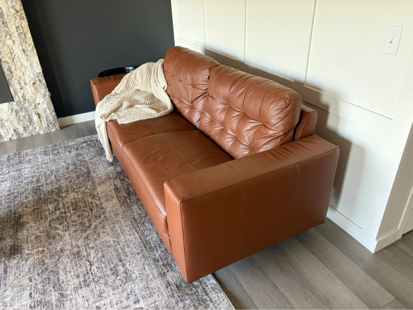 Brown Genuine Leather Tufted Sofa - photo 3