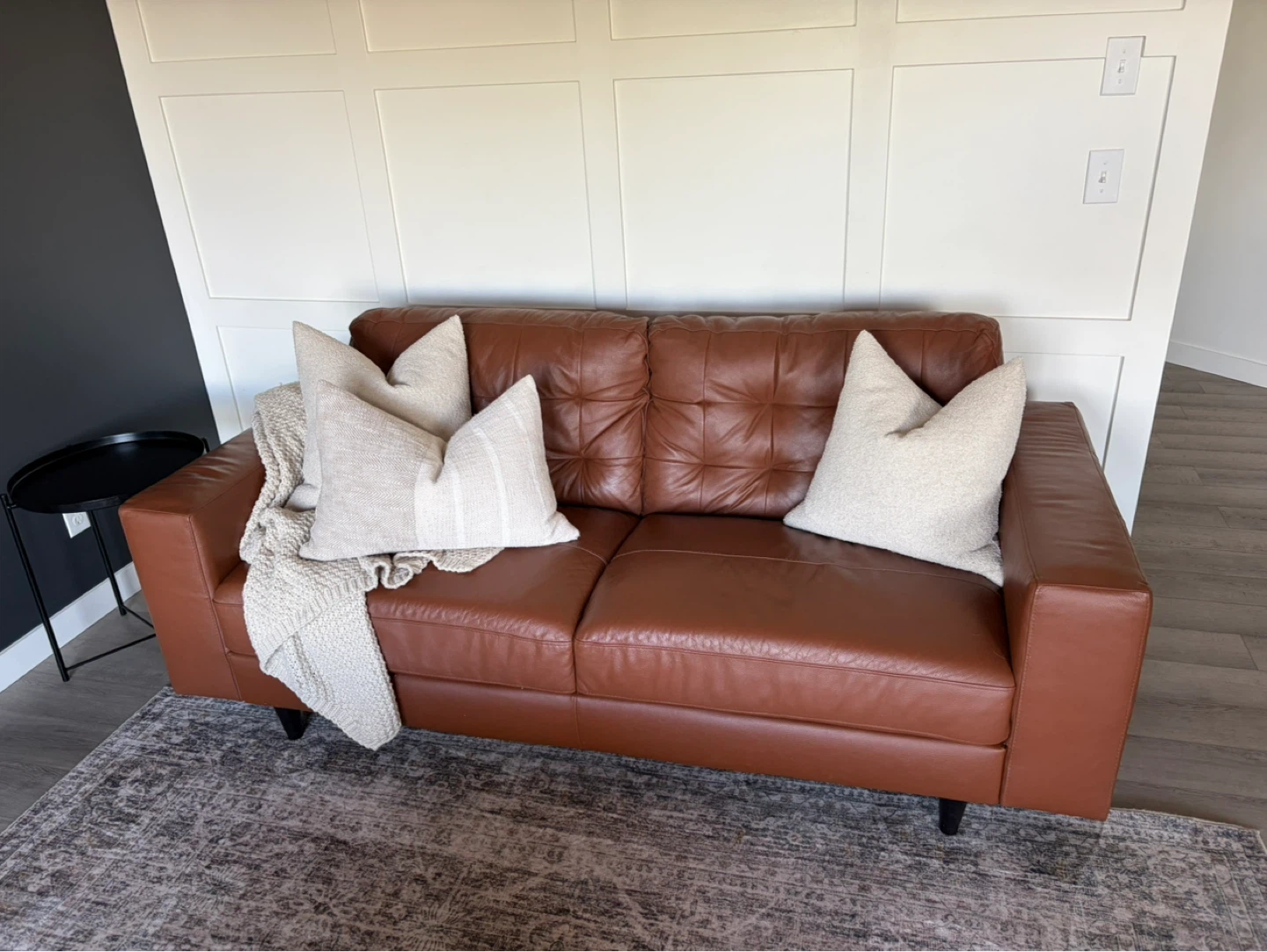 Brown Genuine Leather Tufted Sofa