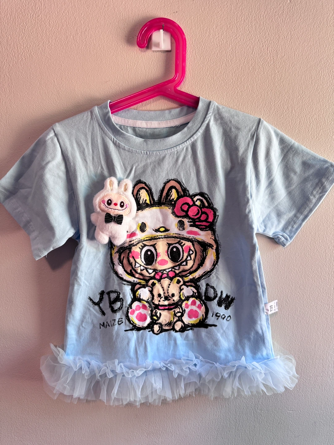 Light Blue Graphic T-Shirt with Labubu 5-6T