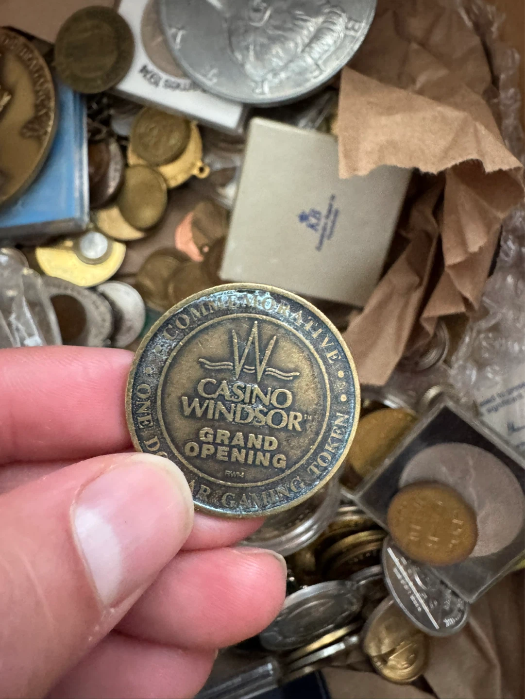 Random box of coins and tokens. Nothing valuable likely - photo 5