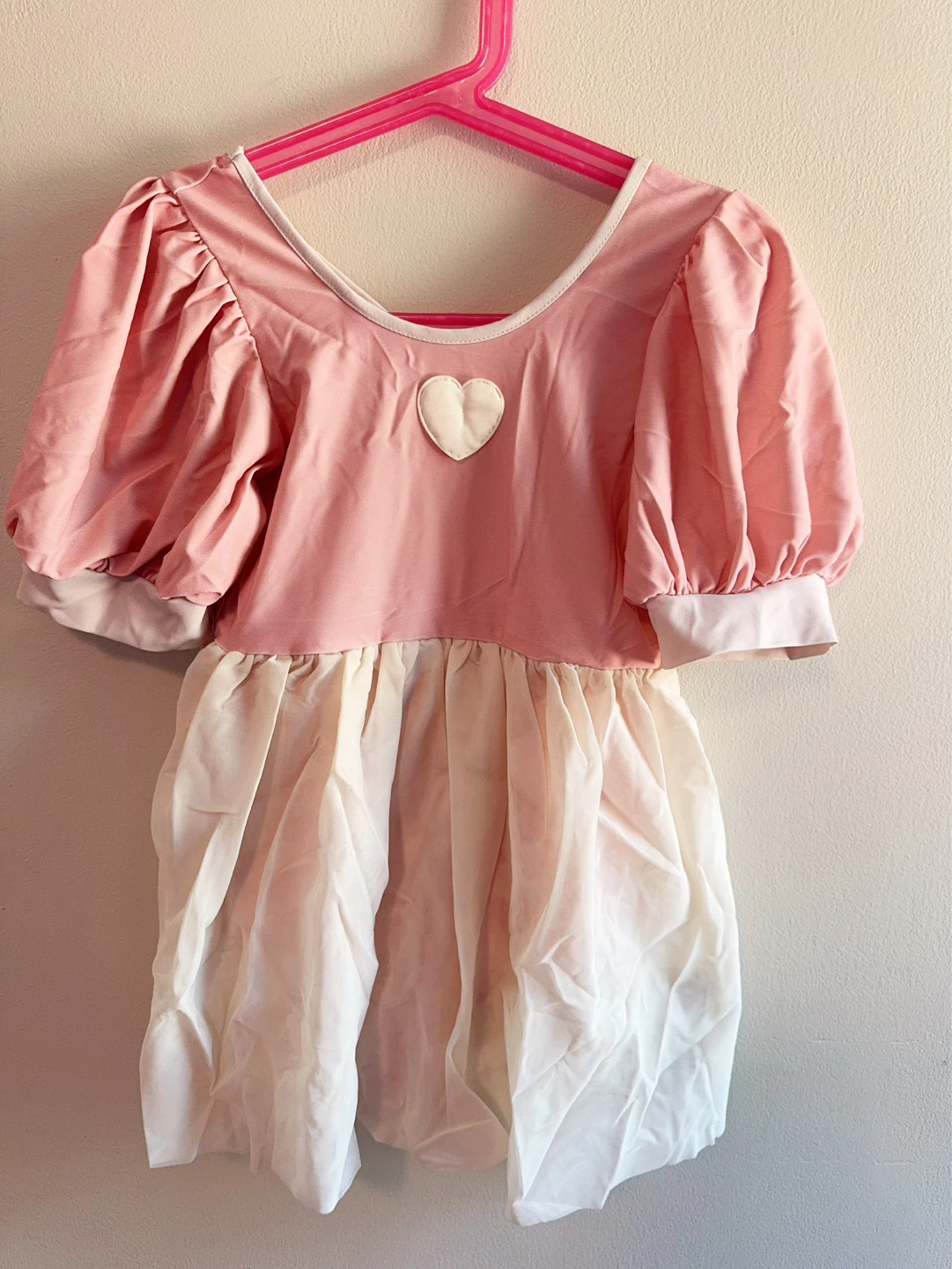 Pink and White Heart Swimming Suit with hat 6-7T