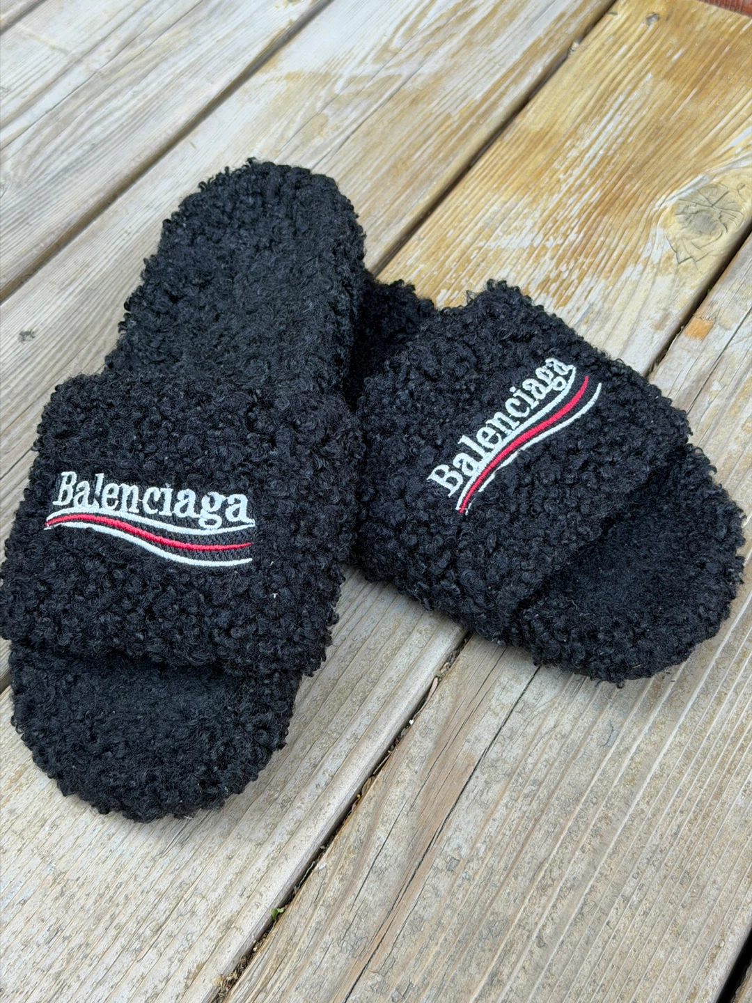 Balenciaga Black Terry Cloth Slides - photo 2