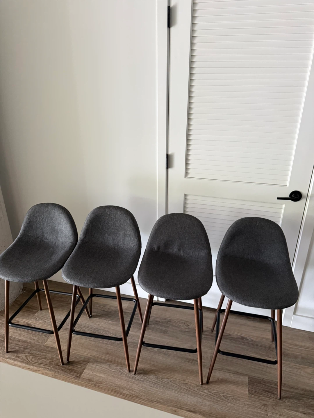 Set of 4 Dark Gray Upholstered Counter Stools