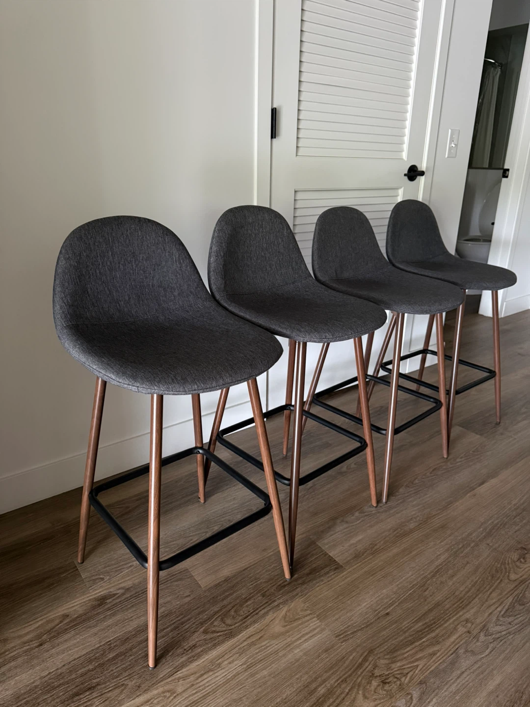 Set of 4 Dark Gray Upholstered Counter Stools - photo 5