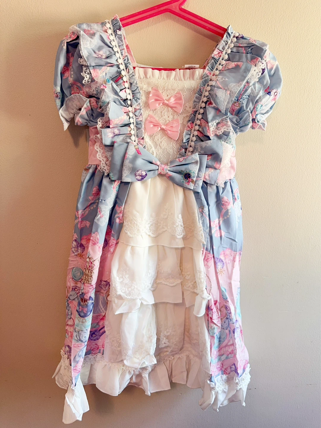 Blue Lolita Style Dress with Pink Bows 6-7T