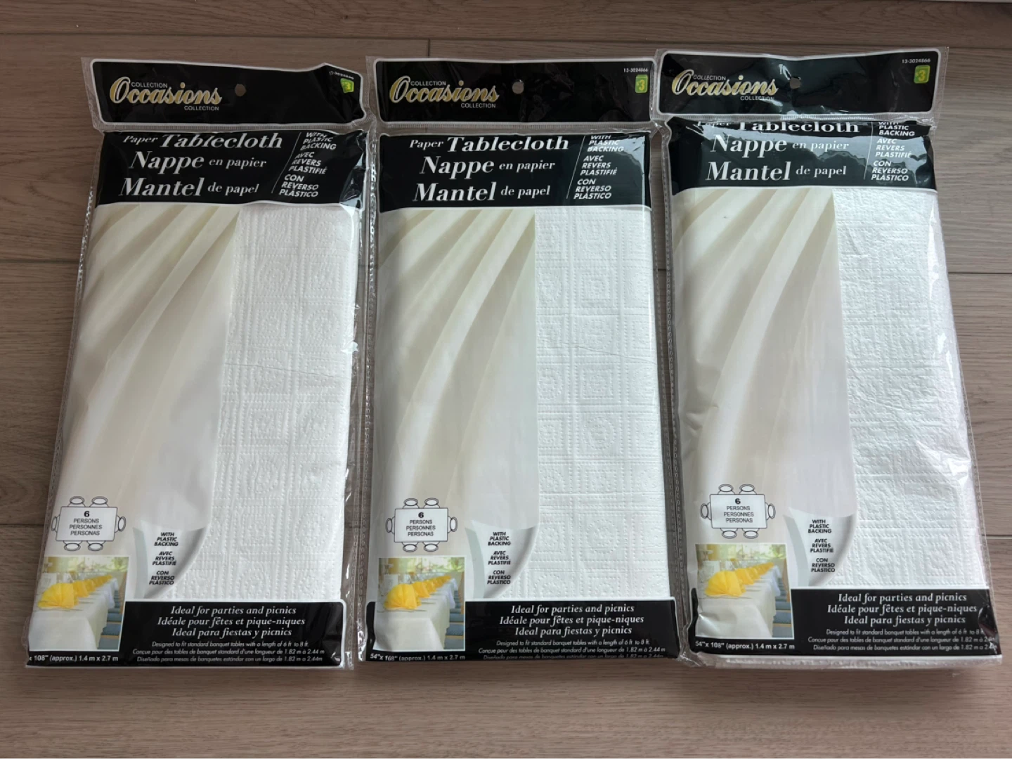 3 Brand New Unopened Tablecloths from Dollarama – 1.4m x 2.7m