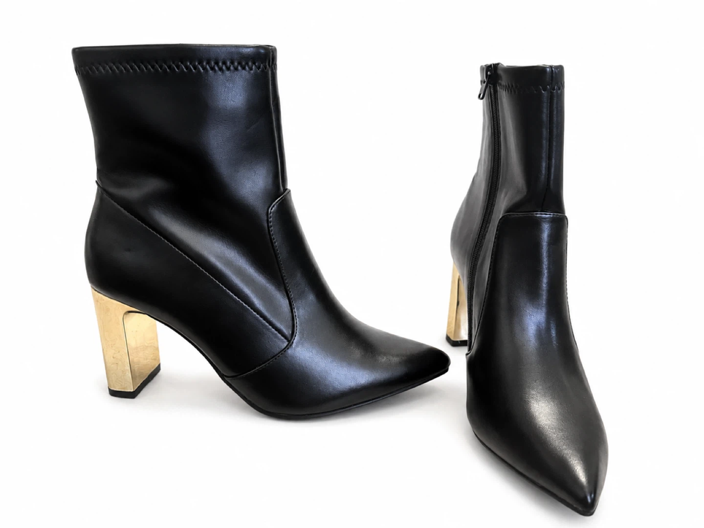 Black Ankle Boots with Gold Block Heels - photo 3