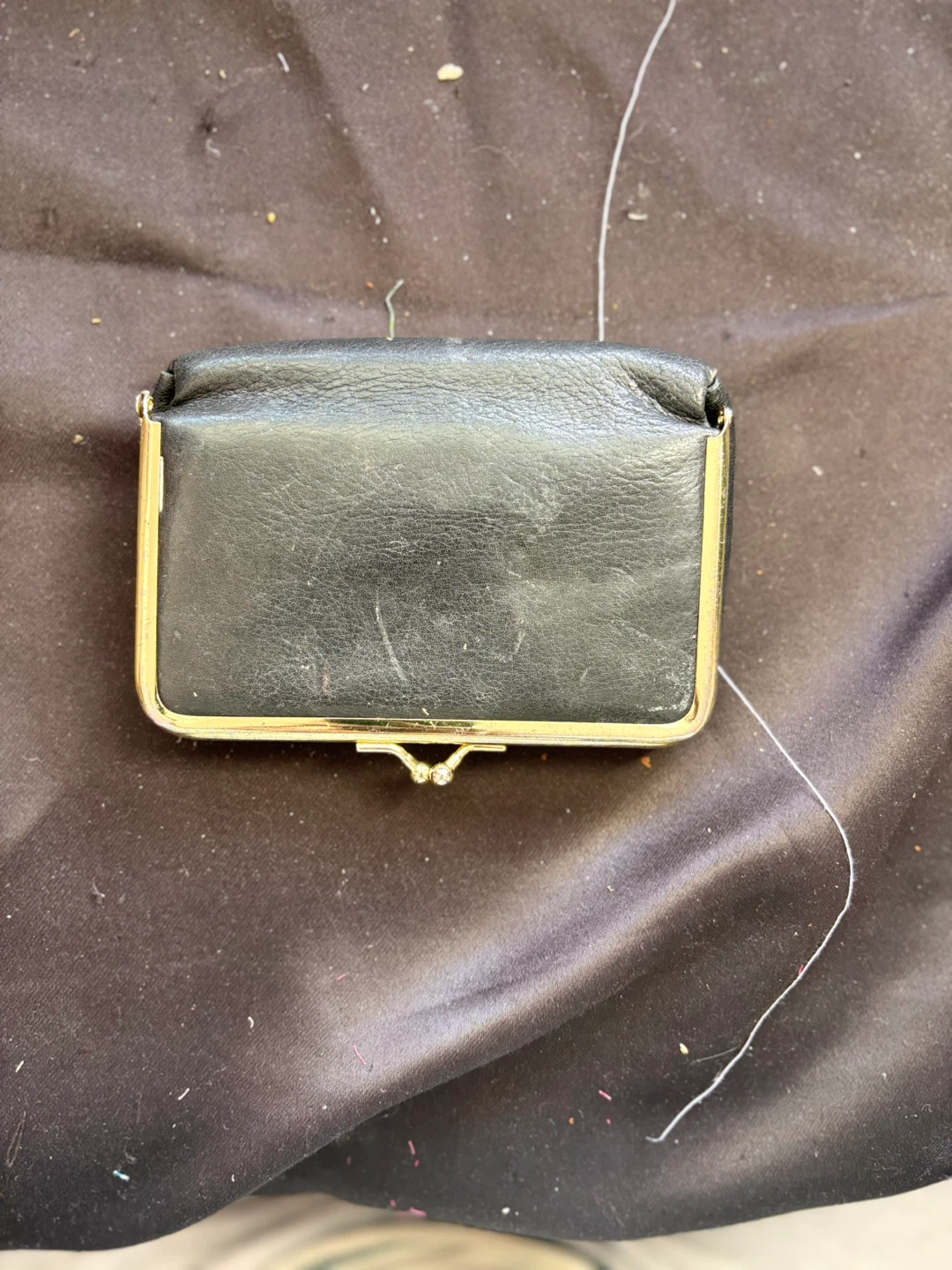 Black Leather Coin Purse with Mirror