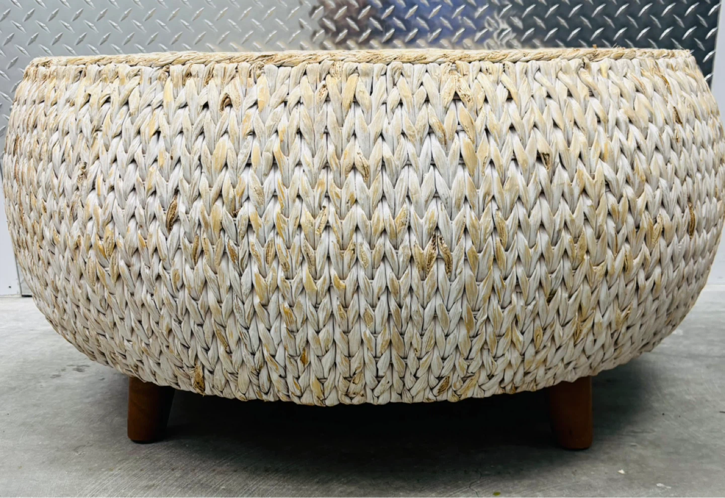 Round Woven Coffee Table with Wooden Legs