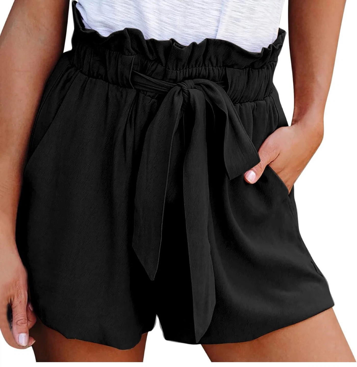 Black Paperbag Waist Shorts