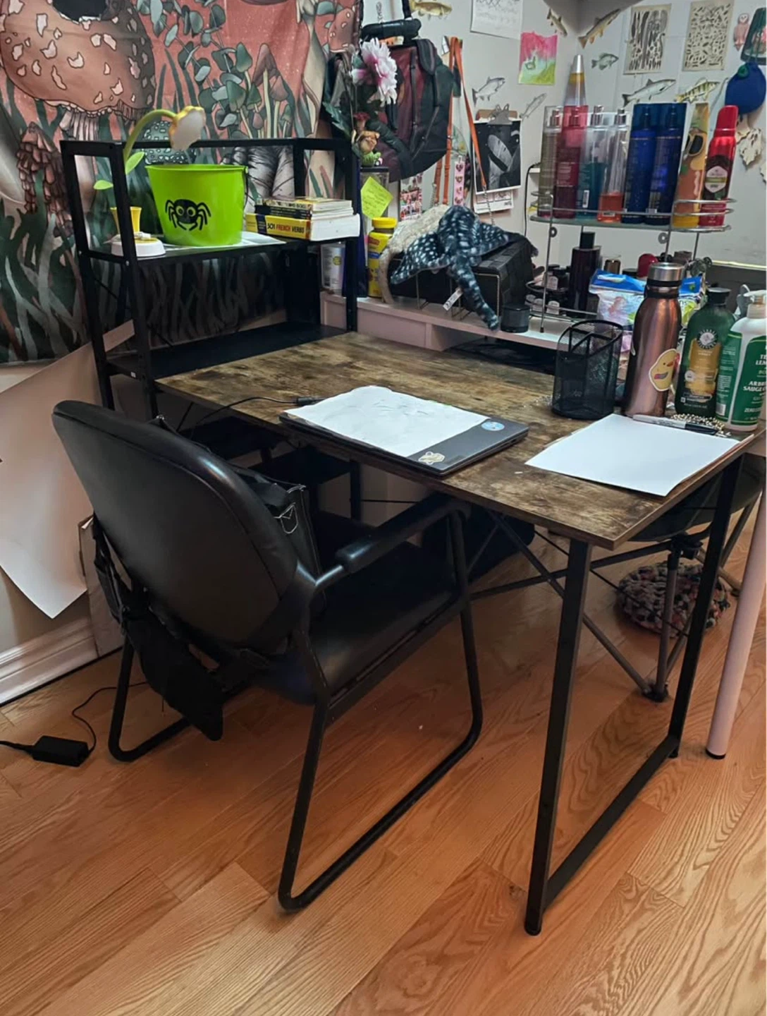 Desk with Shelves + Chair: Space Saving Computer Desk