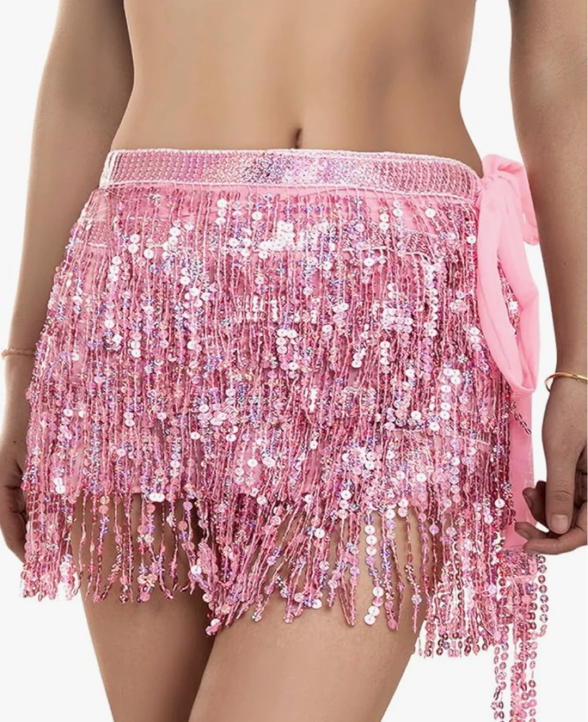 Pink Sequin Fringe Skirt - One Size