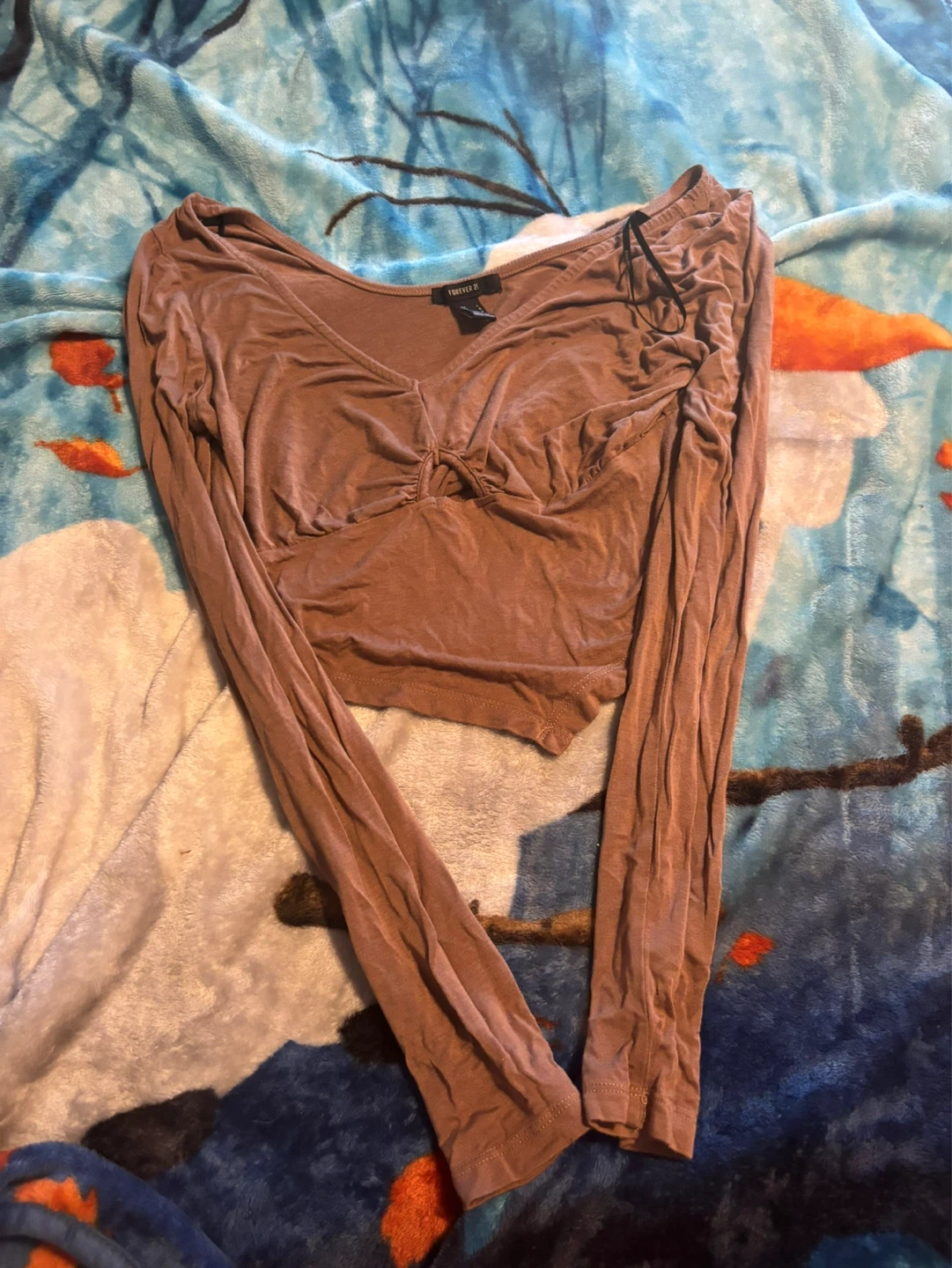 Forever 21 Brown Long Sleeve Cropped Top - Size L
