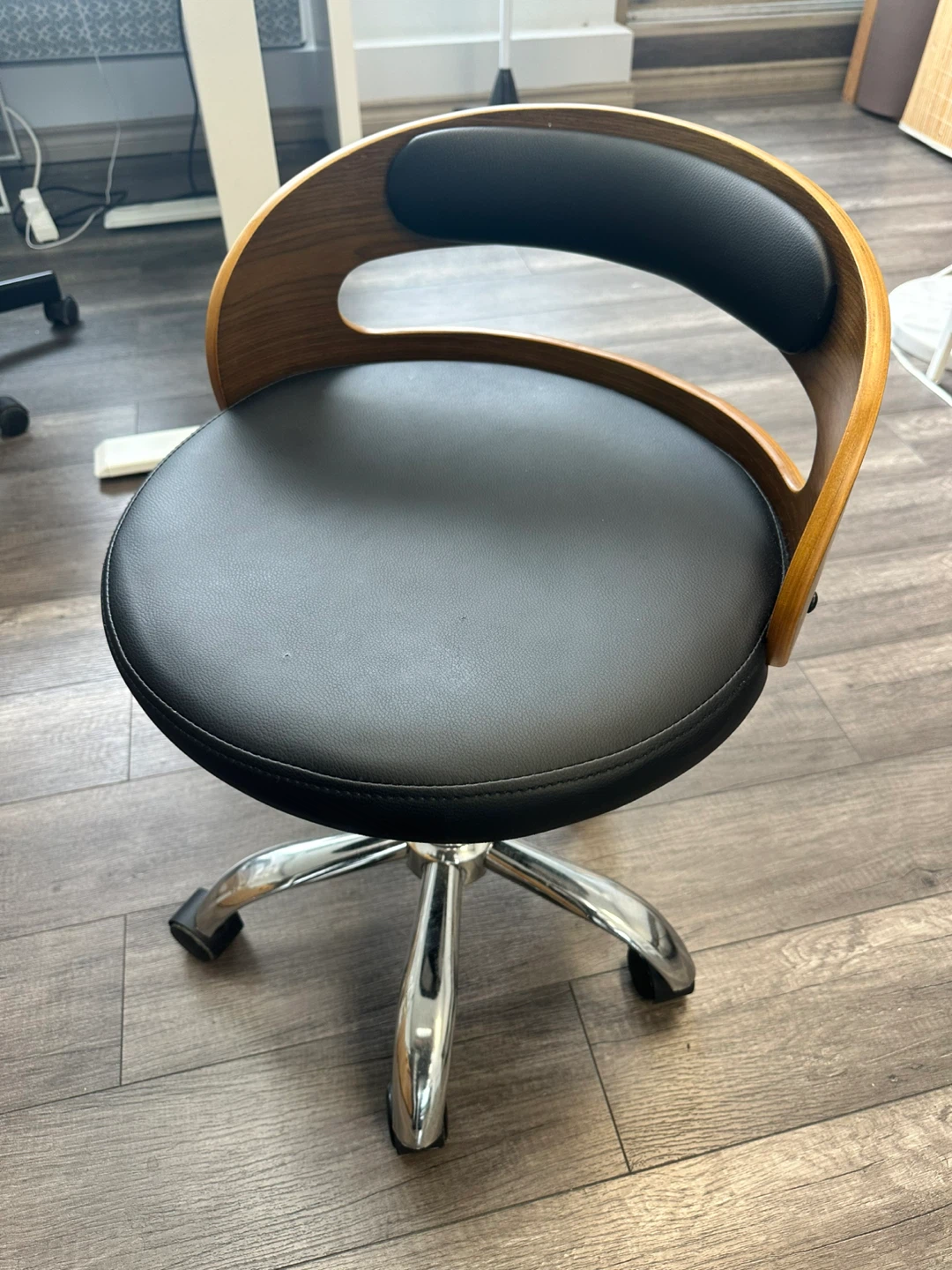 Black Faux Leather and Wood Accent Office Chair