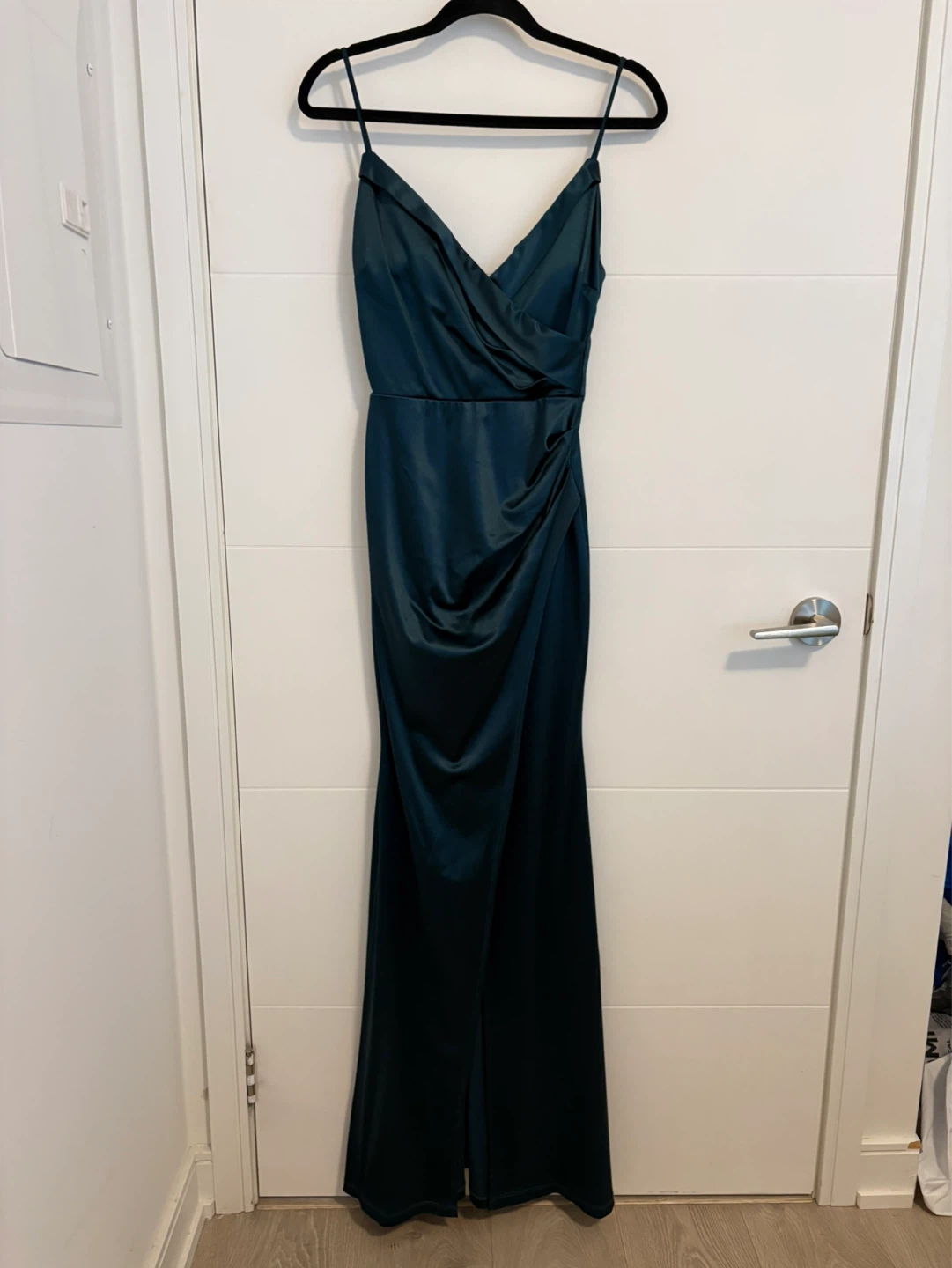 Dark Green Satin Wrap Maxi Dress