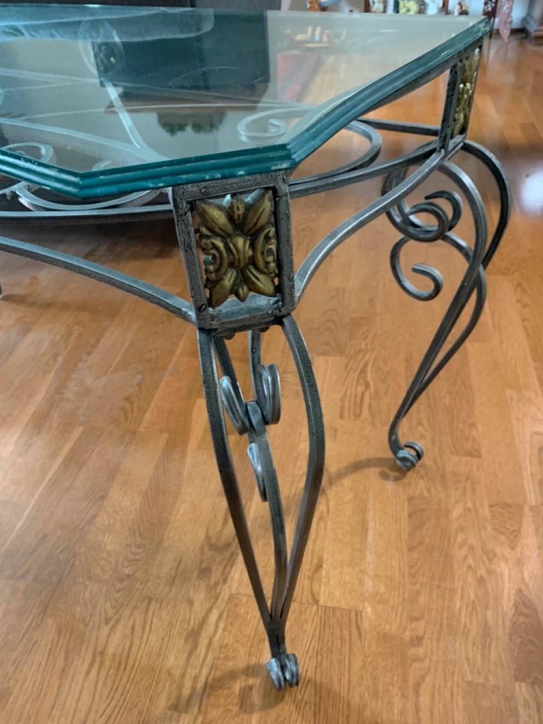 Glass and wrought iron console table - photo 3