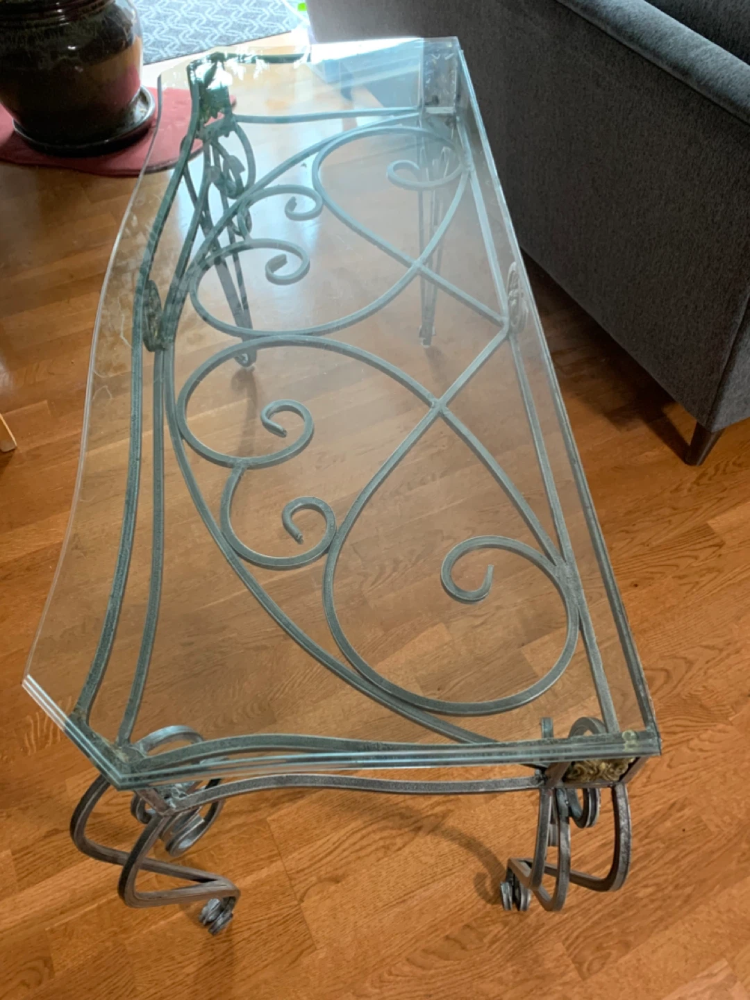 Glass and wrought iron console table - photo 2