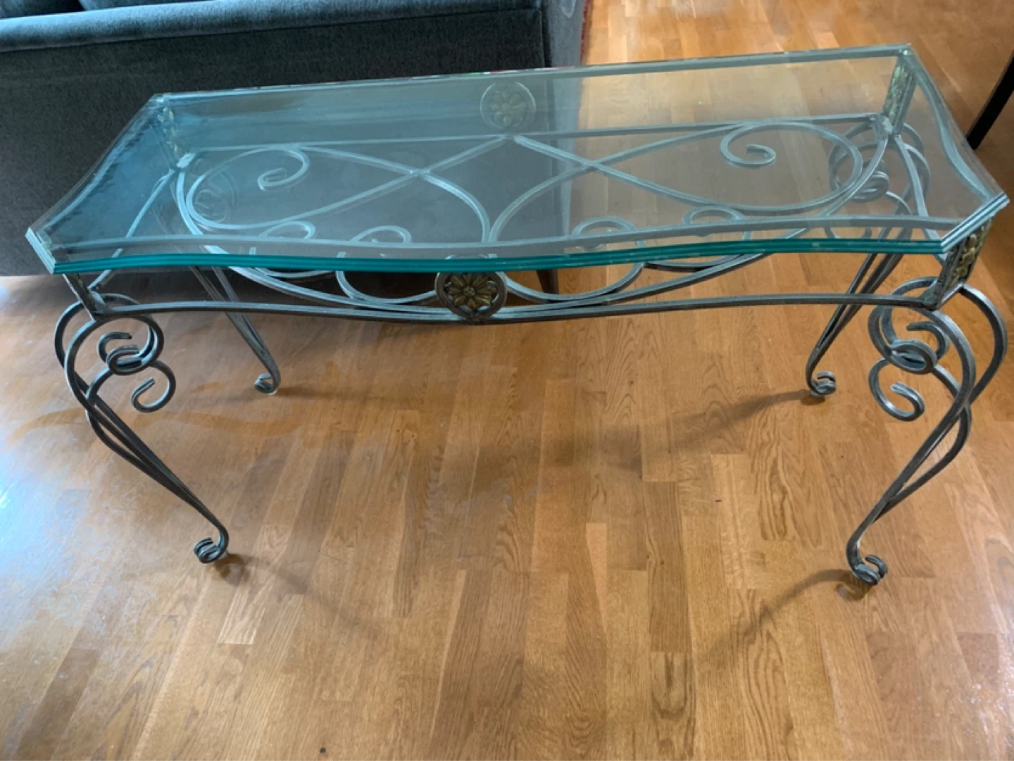 Glass and wrought iron console table