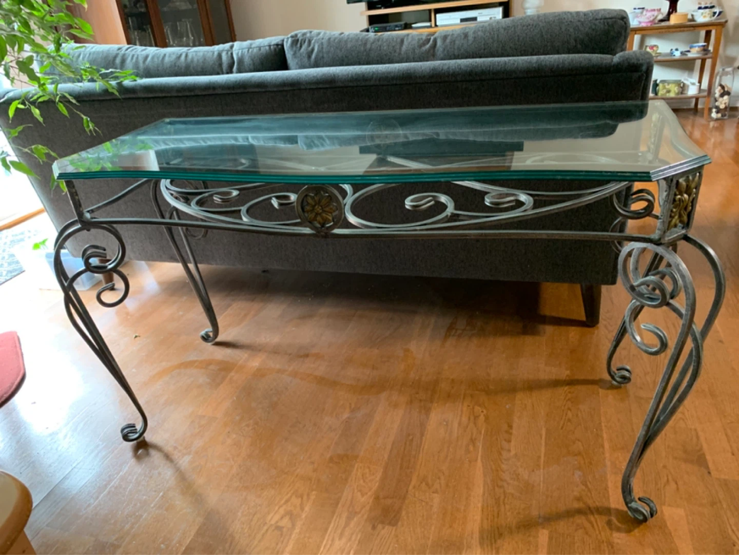 Glass and wrought iron console table - photo 5