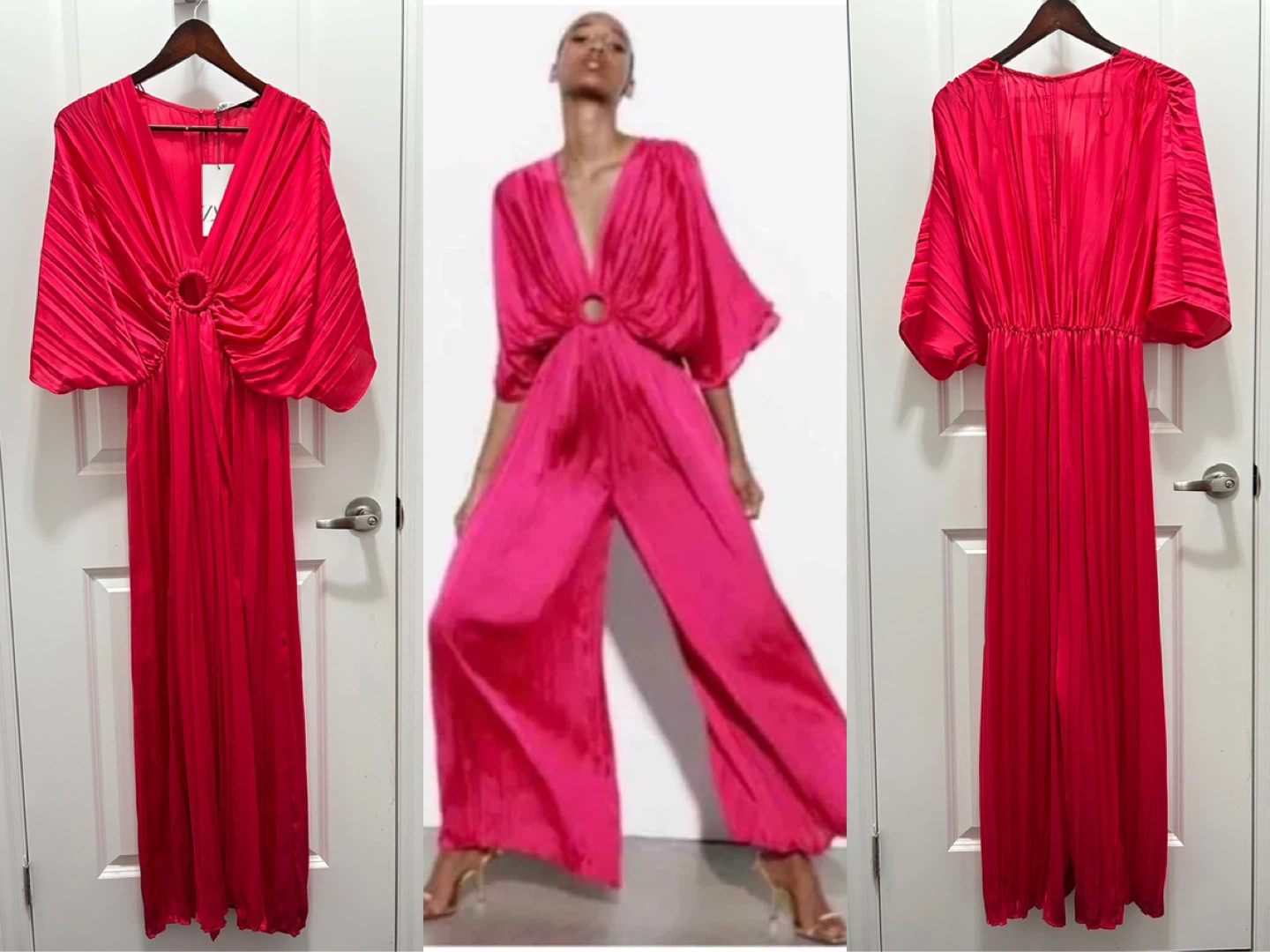 M - NEW with TAG, ZARA Pink Plisse Wide Leg Jumpsuit