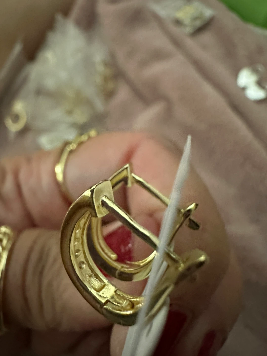 Gold Hoop Earrings with Crystals - photo 2