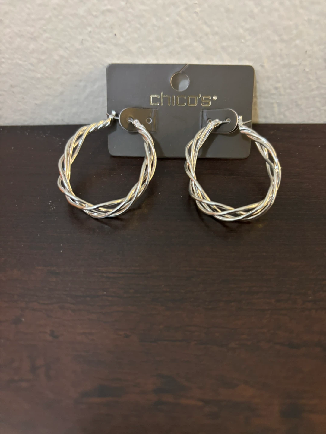BRAND NEW-Chico's Silver Twisted Hoop Earrings