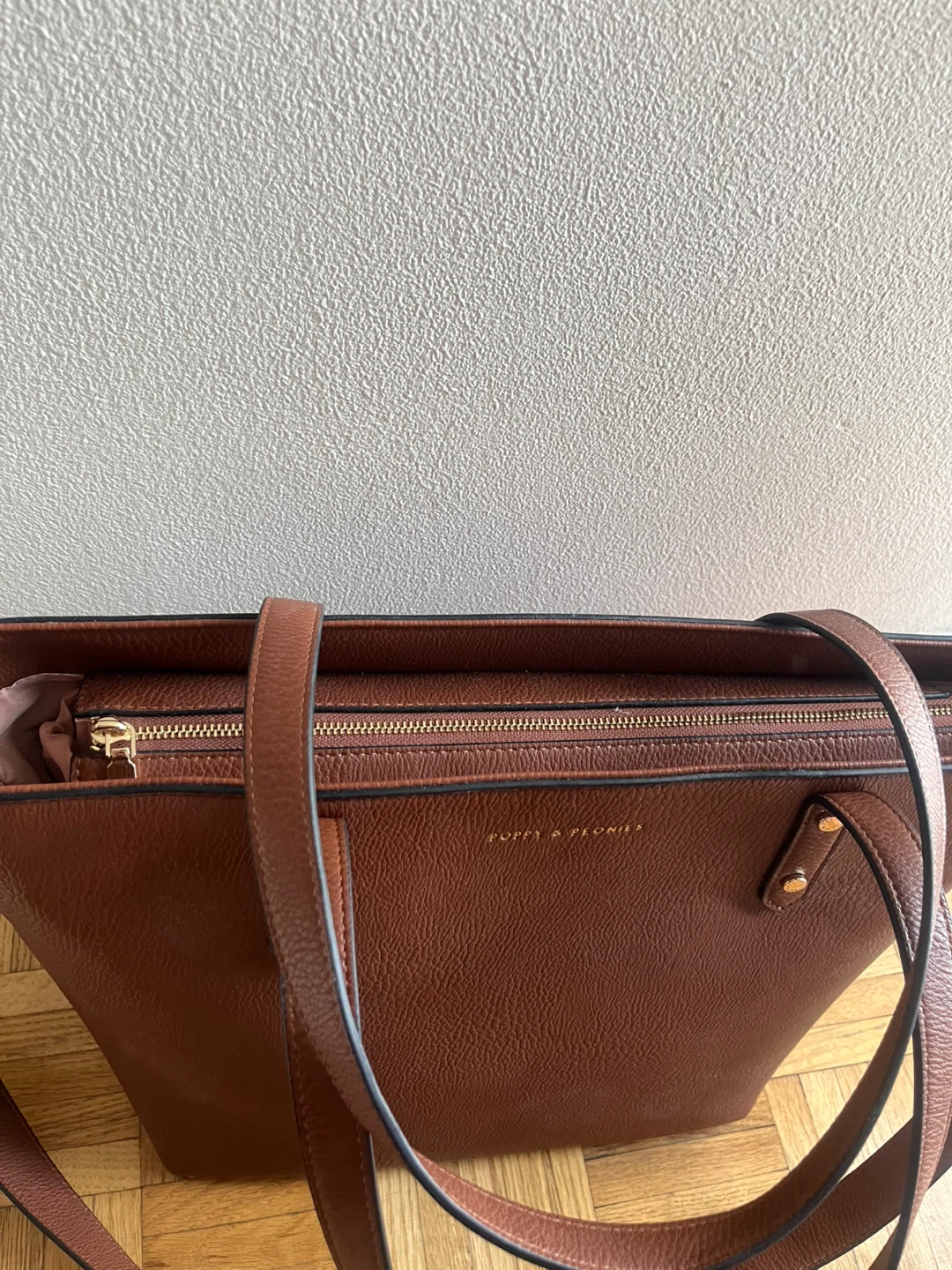 Poppy & Peonies Brown Faux Leather Tote Bag - photo 4