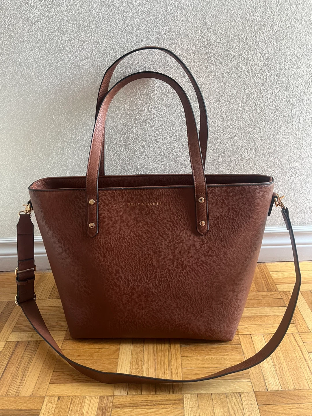 Poppy & Peonies Brown Faux Leather Tote Bag