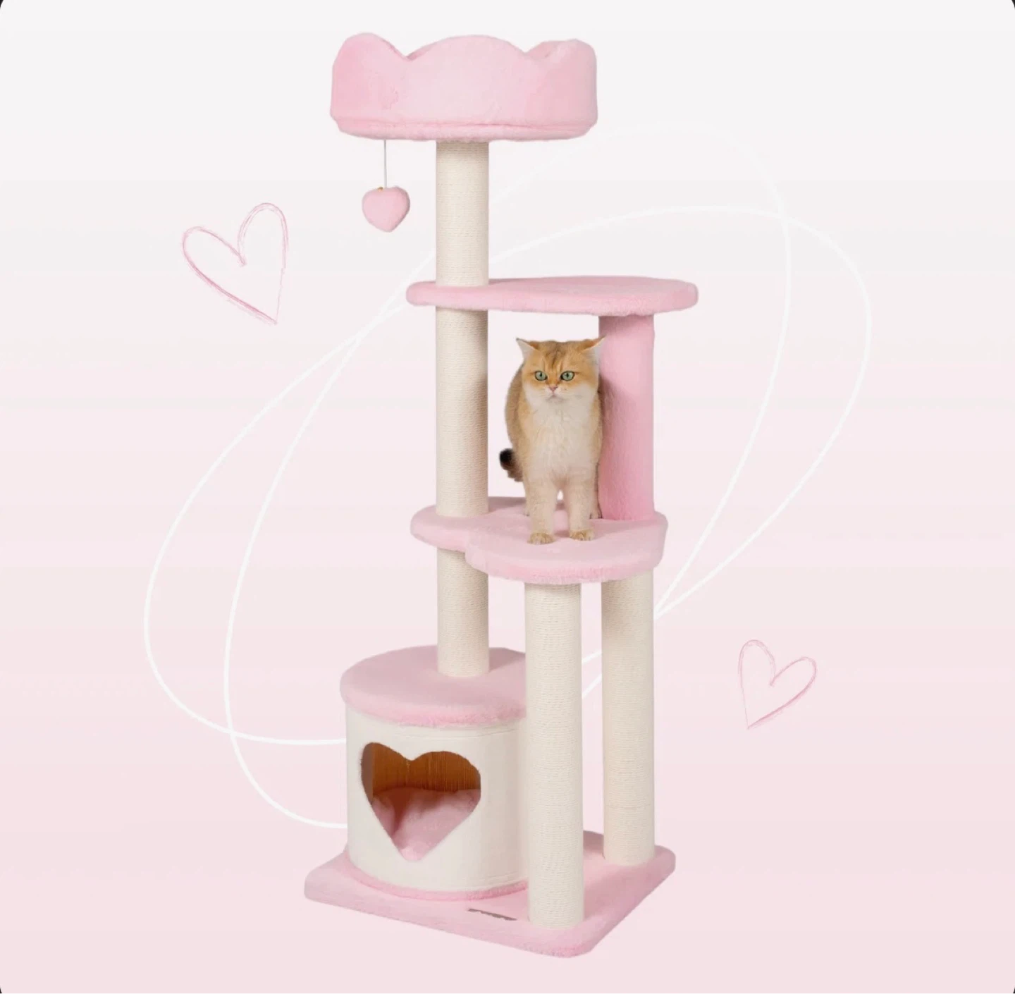 Pink Cat Tree Condo with Scratching Posts and Dangling Toy - photo 2